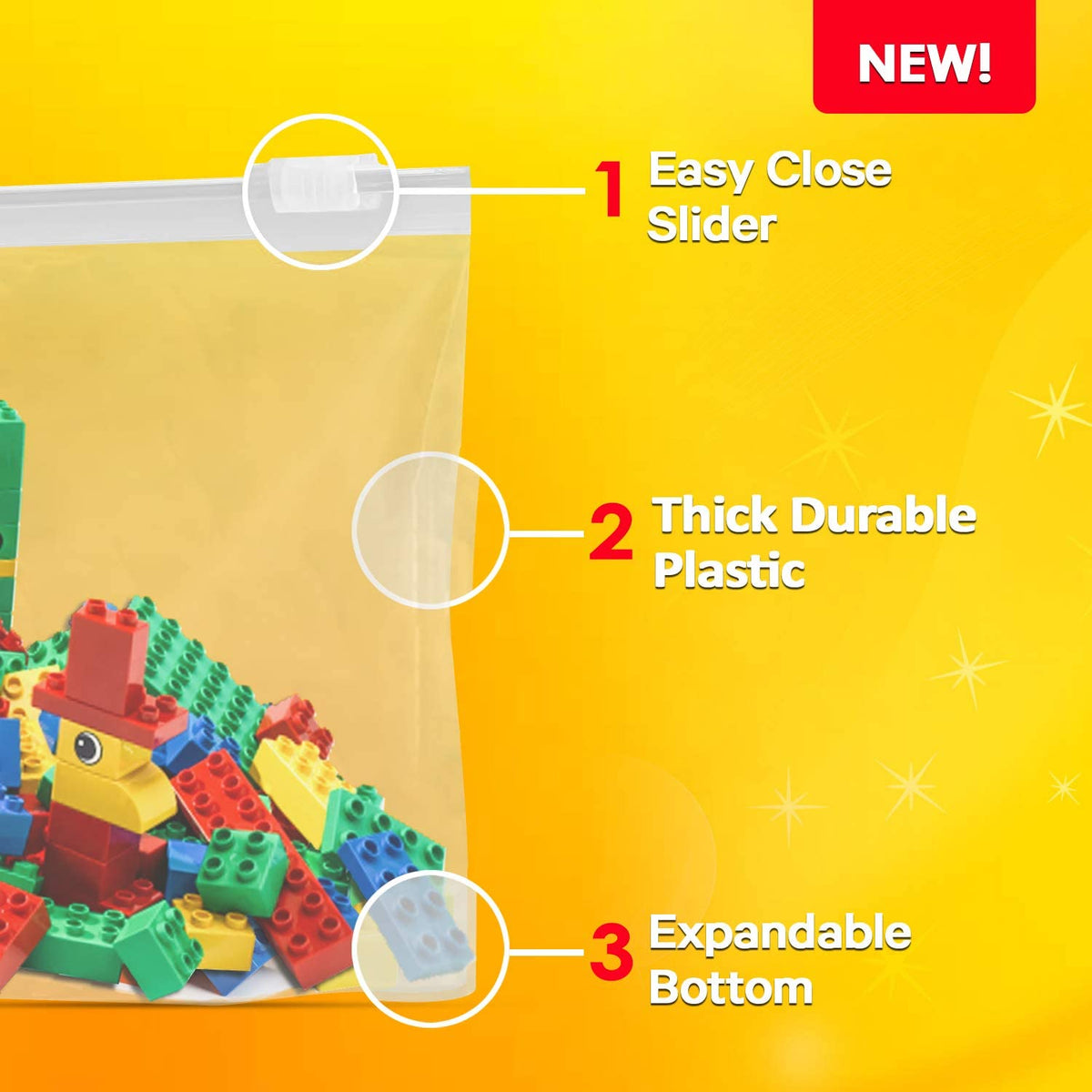 Bag Tek 2 gal Clear Plastic Slider Freezer Bag - Expandable Bottom,  Write-On Label, BPA-Free - 13 x 5 x 15 - 1000 count box