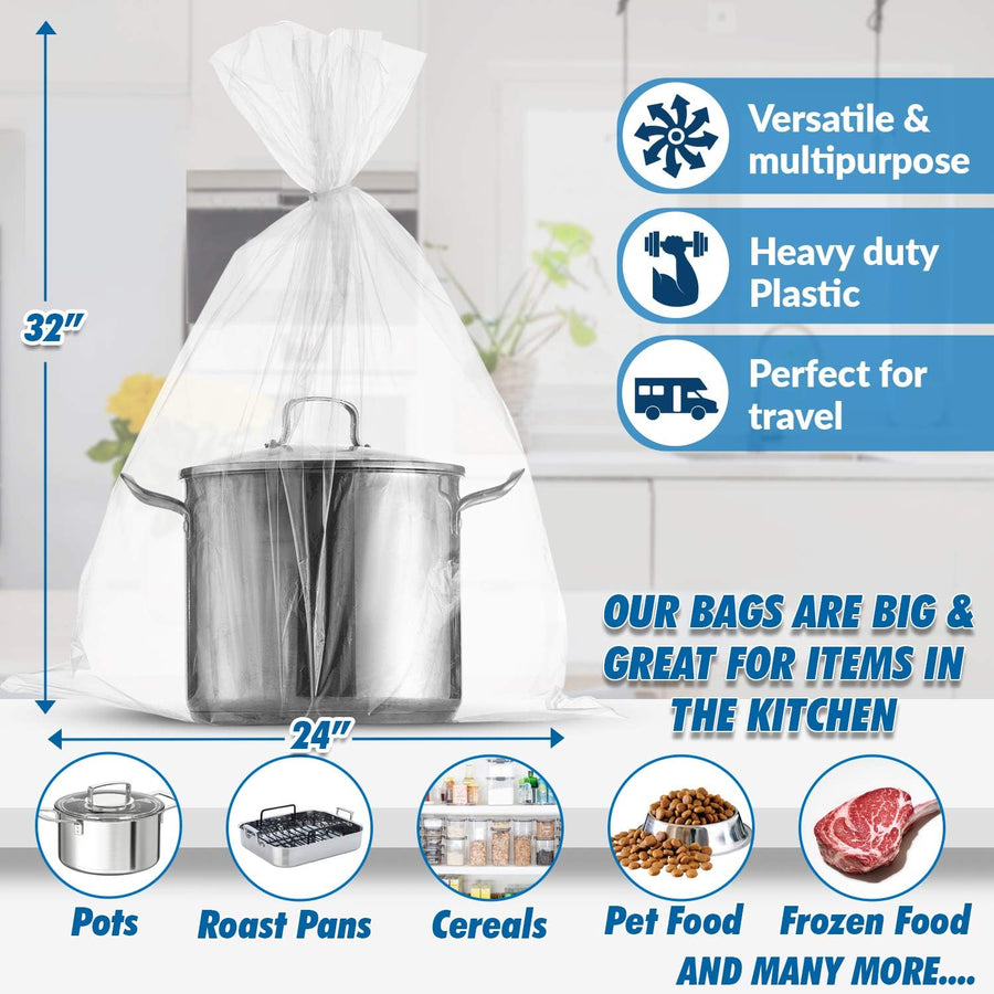[ 25 COUNT ] 4 Gallon Disposable Food Storage Freezer Bags - 4 MILL.  EXTREME THICK BAGS Large Super Spacious Strong Clear Big Bags, Zipper,  Heavy Duty
