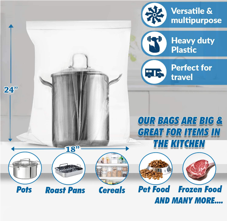 Extra Large Super Big Bags, Jumbo Clear Storage Plastic Bags, 18x24 5  Gallon Size Bags for Moving, Traveling, Organization or Freezer, 100 Count