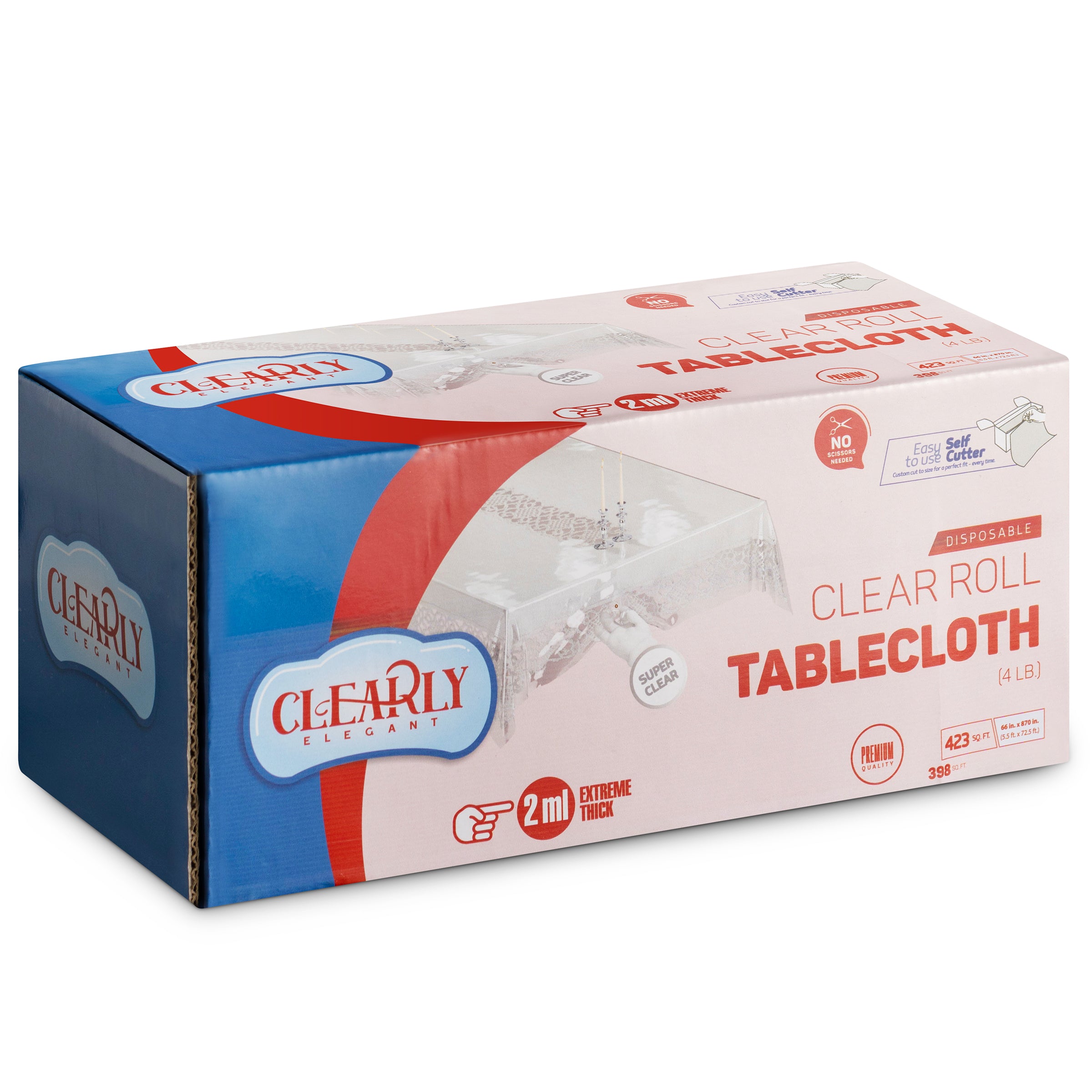 CLEAR PLASTIC TABLE COVER, Tablecloths Covering, Table Protector, Wide Thick Disposable & Reusable on a Roll with SELF CUTTER, Protects from Spills, Water, Oil, ''66 In x 72.5'' Ft